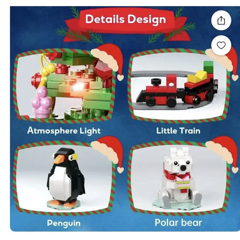 Penguin Snowman Santa Claus Christmas Tree Building Blocks Light Up